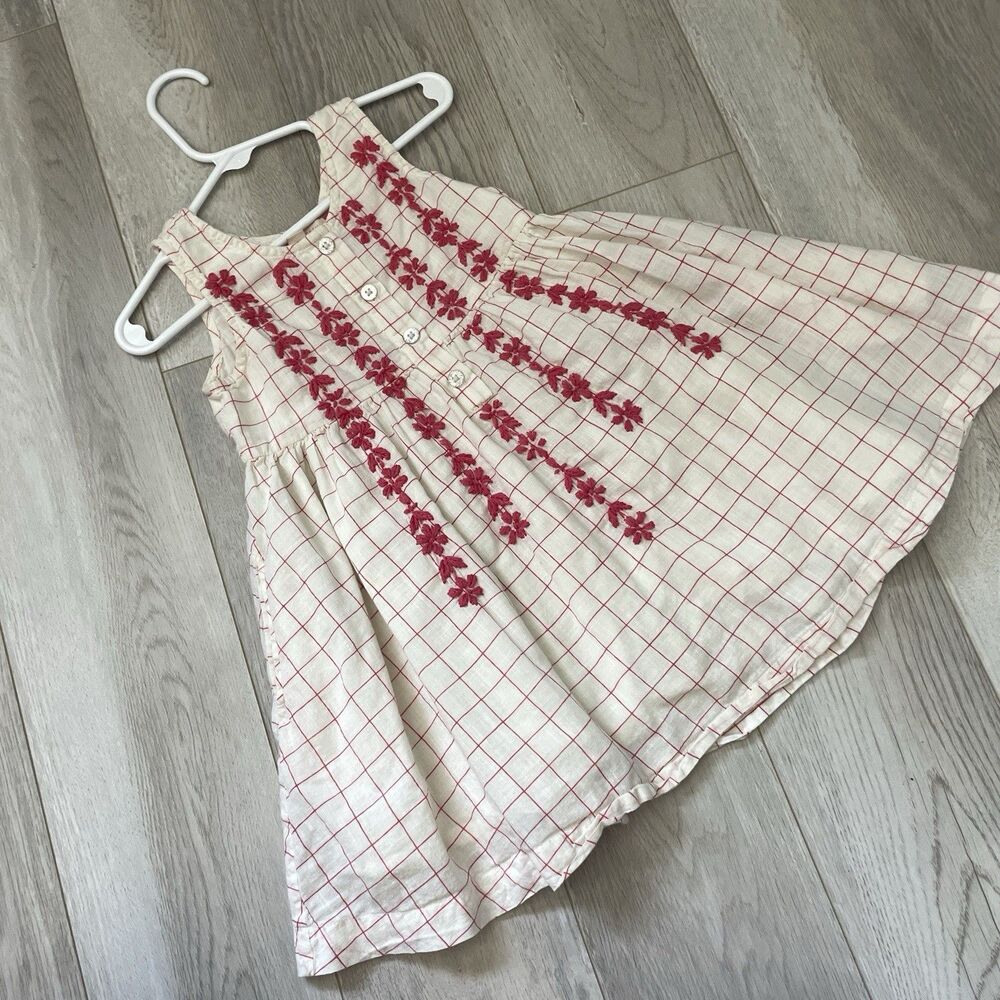 Pink Chicken Dress laura embroidered check sleeveless girls White Pink (size 3Y)